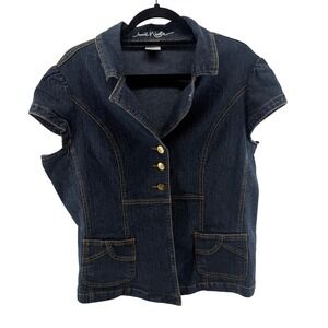 Y2K‎ 90s Jamie Nicole Denim Vest Top 2X Sleeveless Jean Jacket Gold Buttons
